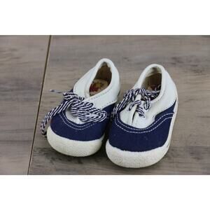 VINTAGE Dyna Kids Infant Size 2 Lace Up Canvas Shoes Navy Blue White